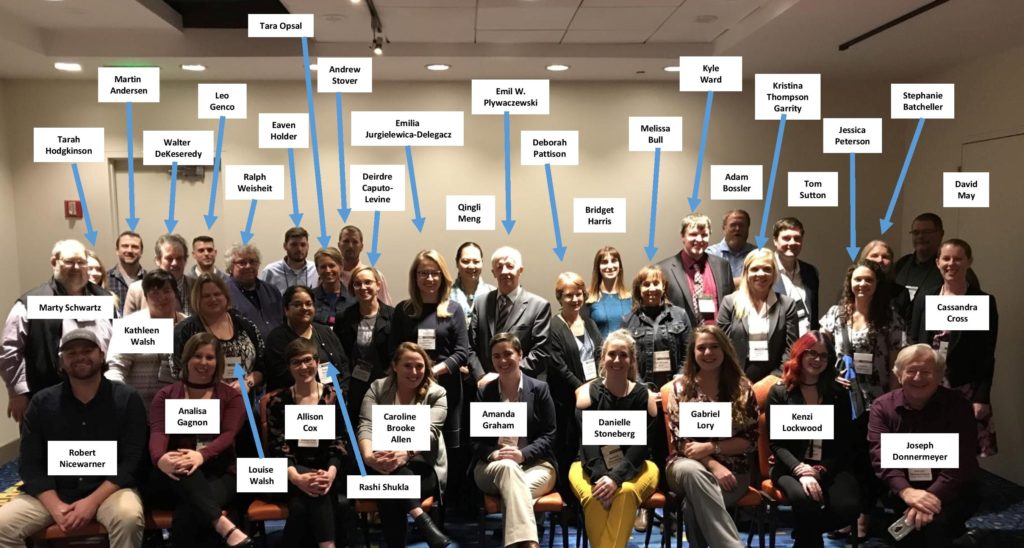 In this photo are the participants of the new Division of Rural Criminology's inaugural meeting at the 74th American of Society Conference in Atlanta, Georgia. There names are also featured on the photo in text boxes.